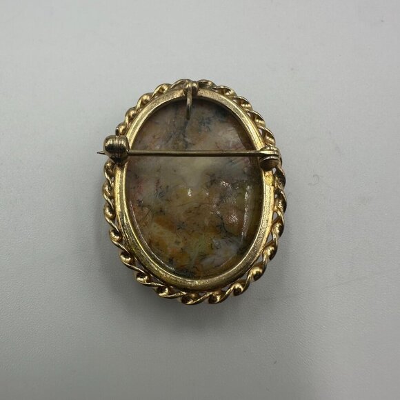 3/$30 Vintage Brooch Earring Set Gold Tone Brown Granite Design Screw Back 1.5" - Picture 6 of 15